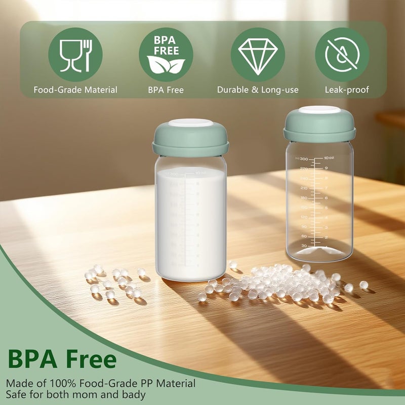 BDICOVE Breastmilk Storage Bottles Collection Bottles, 10oz Wide-Neck Breast Milk Container Compatible for Spectra S1 S2 SG Motif Luna Breast Pumps, Fit for 22oz Breast Milk Cooler & Fridge, 2 Packs - Image 5